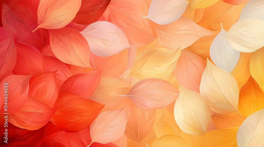 Aufkleber the image shows a gradient of autumn leaves ranging from deep red to light orange and beige. the lea