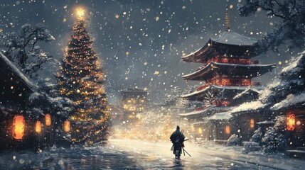Obraz premium Japanese samurai Christmas theme