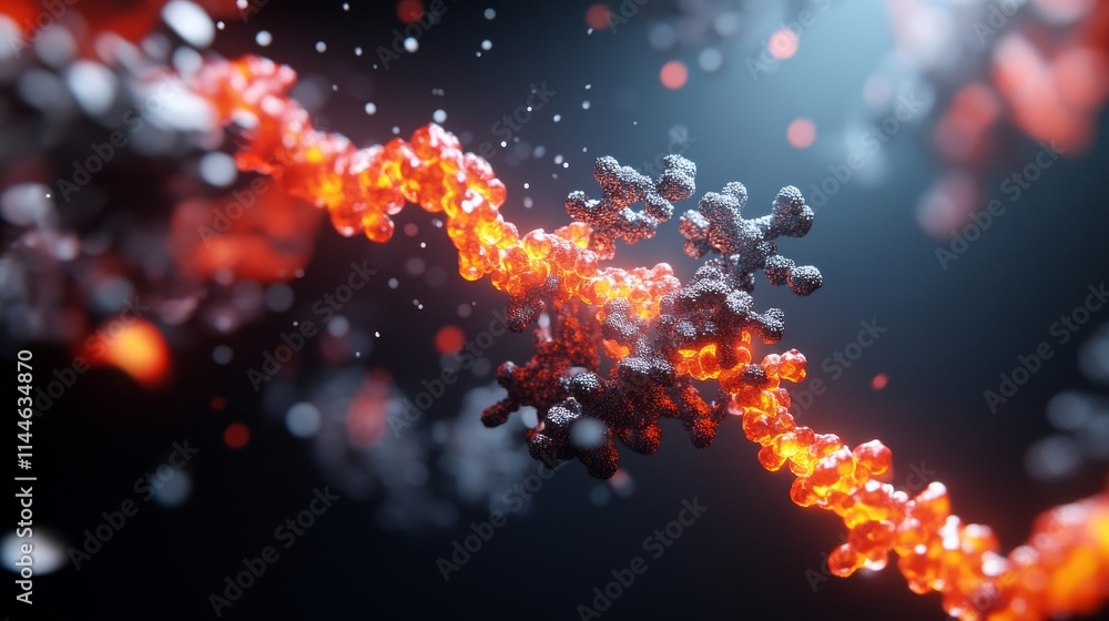 Poster an abstract representation of molecular structures, showcasing dynamic interactions with vibrant col