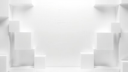 Randomly arranged white cube boxes creating a block background with copy space, boxes, white, geometric