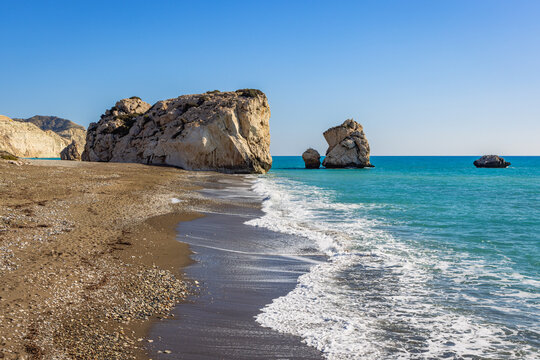 Beautiful Aphrodite's Rock, or Petra tou Romiou, near Pissouri, Paphos, Cyprus