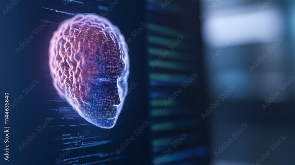 Poster a digital representation of a brain in a futuristic design, symbolizing artificial intelligence and 