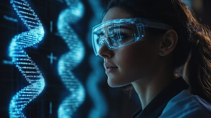 Focused Scientist Analyzing DNA Data Visualizations