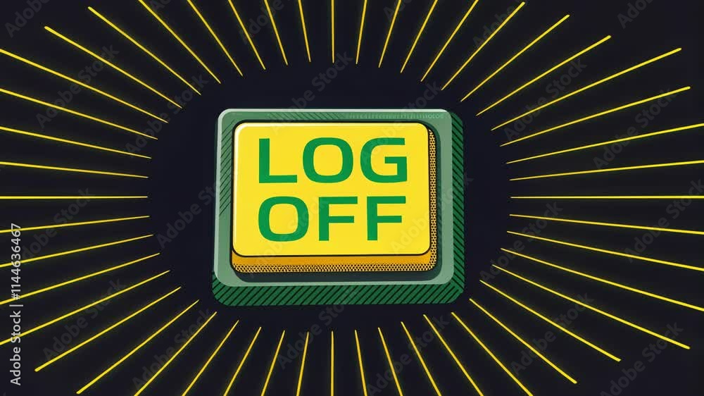 Aufkleber blocky disconnect a bright pixelated log off button suspended in a void of black space. as it flashe