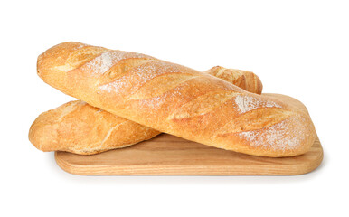 Two freshly baked baguettes isolated on white