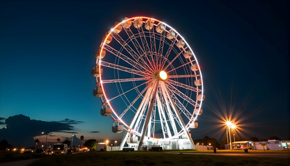 Illuminated Ferris wheel against a twilight sky.  A magical night scene.