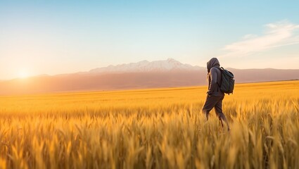person walking in field