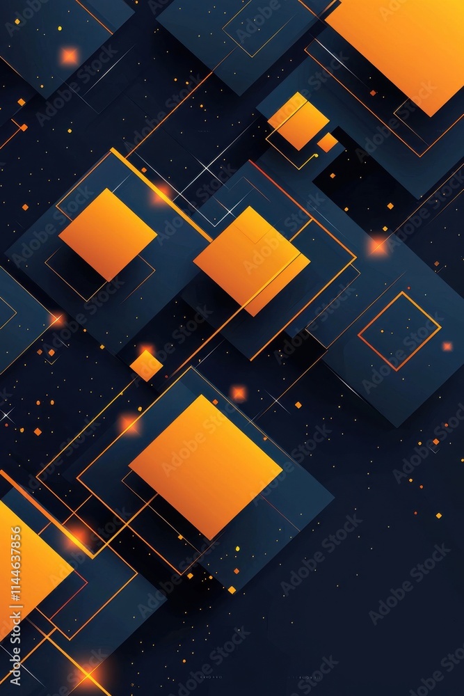 Aufkleber abstract geometric design with orange and dark blue rectangular patterns
