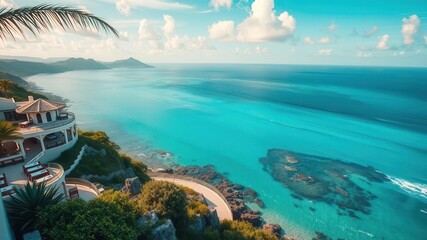 Fototapeta premium A stunning panoramic view of ocean front property perfect for investment opportunities, coastline, view