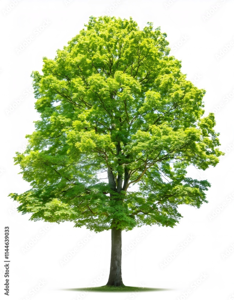 Poster full size maple tree displaying vibrant green foliage, isolated on a white background, creating a st