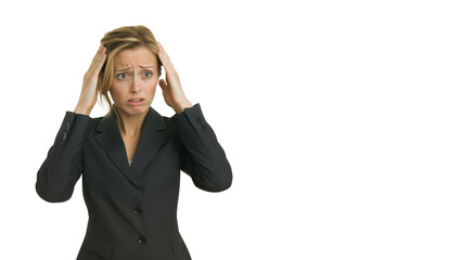 Woman surprised and shocked,isolated on white background,copy space,clipart,state of mind.