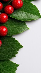 Lush Green Leaves   Vibrant Red Berries  Nature Photography  Botanical  Organic