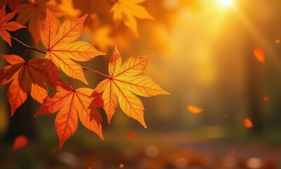 Autumn leaves golden maple leaves soft bokeh background