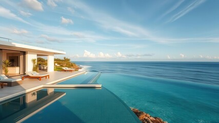 Fototapeta premium A stunning view of a luxurious ocean front property, the perfect investment for those chasing their dream lifestyle, investment, peaceful