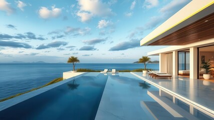 Fototapeta premium Modern and luxurious oceanfront property with sleek architecture and stunning views of the sea, waterfront, house