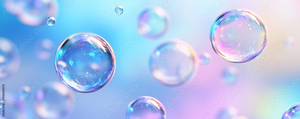 Poster dreamy background of colorful soap bubbles floating in the air, creating a vibrant and playful atmos