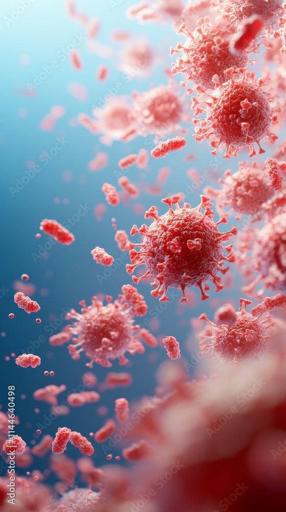 Poster detailed illustration of viruses in a microscopic view, showcasing the unique structures and complex
