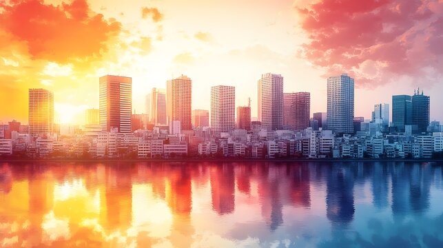 Watercolor scene of a cityscape with poetry appearing in vibrant graffiti on walls for World Poetry Day