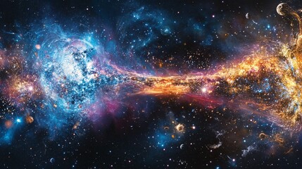 Fototapeta premium Cosmic Collision Nebula Galaxy Stars Space Background