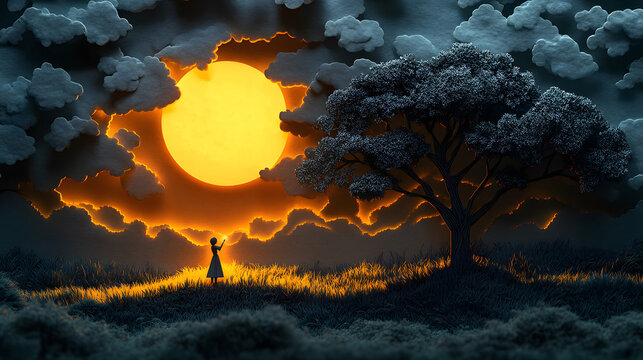 Papercut composition of an artist writing by candlelight with glowing poetry forming in the air for World Poetry Day