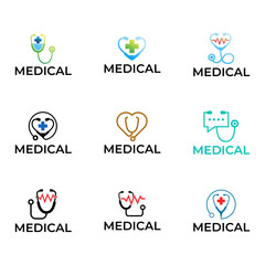 Set of Logo for health care stethoscope . Medical health care logo design.