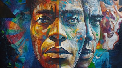 Captivating Multicolored Portrait with Striking Expressions and Imaginative Visuals