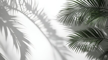 Shadows of palm leaves create a serene atmosphere in a minimalist space during daylight hours