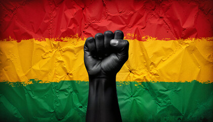Black power fist Raised fist over pan-African flag representing empowerment.