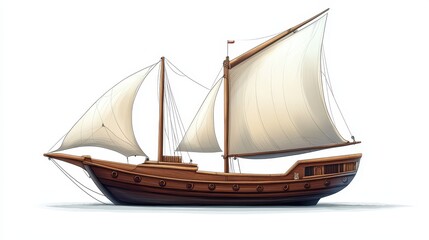 Obraz premium Front view illustration of a traditional Arabian dhow, highlighting its elegant sailing design on a white background.