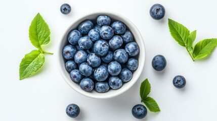 Sweet, juicy blueberries piled high in a white bowl, ready to be enjoyed
