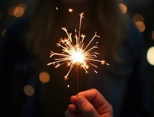 Hand holding sparklers new year eve celebration lights colorful night bright photography