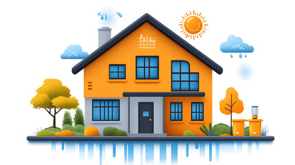 Flat vector illustration of a weather station with clouds, sun, and wind symbols to represent the science behind weather for World Meteorological Day