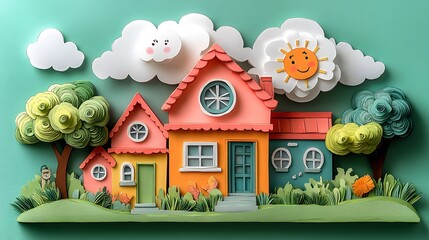 Papercut artwork depicting a tornado in the background with calm weather on the foreground for World Meteorological Day