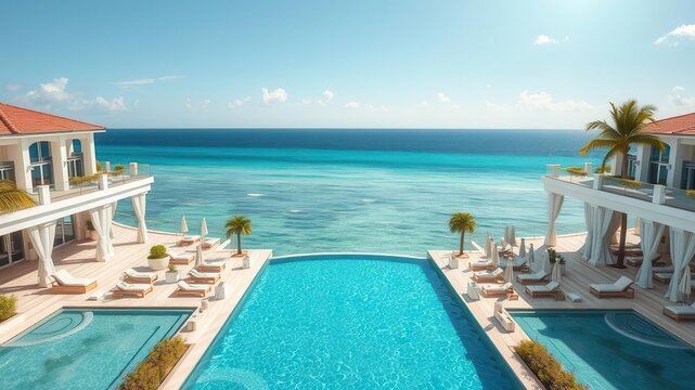 Luxurious oceanfront property with stunning views of the crystal-clear ocean waters, upscale amenities, and prime location, beachfront, dream home