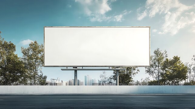 Blank Billboard Mockup stands tall under bright sky photo wide shot. AI Generated
