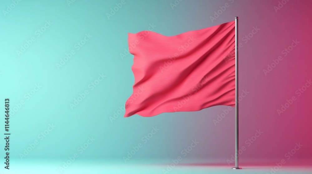 Aufkleber flowing red flag iconography with minimalist 3d render and teal gradient background