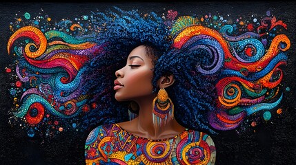 Watercolor depiction of an African woman with strength and dignity, surrounded by symbols of remembrance for International Day of Remembrance of the Victims of Slavery