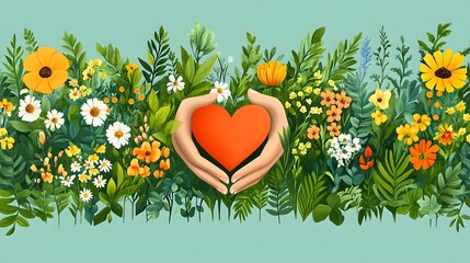 Flat vector illustration of diverse hands holding a heart, symbolizing unity and remembrance of the victims of slavery for International Day of Remembrance