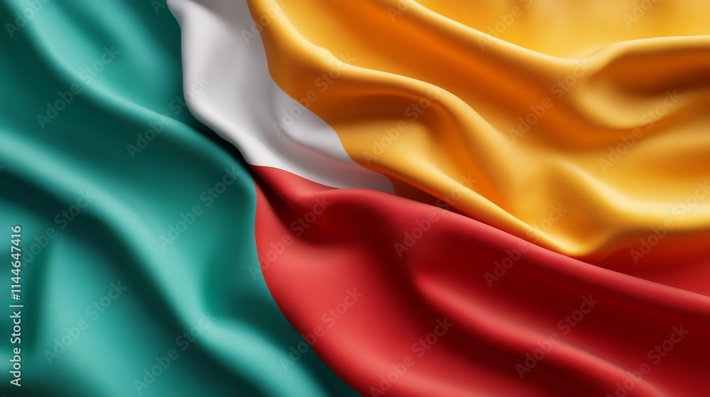 Poster vibrant satin flag flowing in motion with copy space for branding