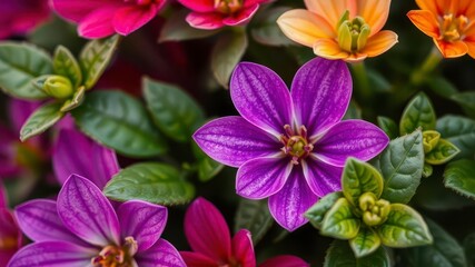 Vibrant purple flower petals and leaves, detail, isolated, flora