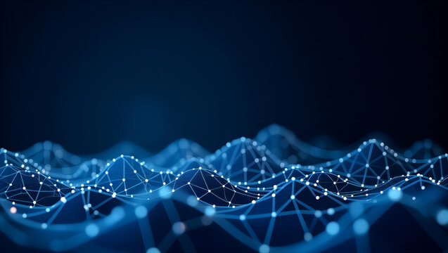 Futuristic Blue Digital Network with Glowing Nodes and Lines