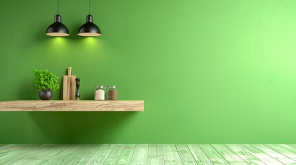 Modern Green Kitchen Shelf  Cooking  Food  Herbs  Spices