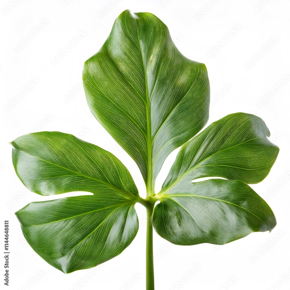 Poster green split leaf philodendron branch displaying detailed leaf structure, prominent veining against c