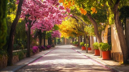 Naklejka premium Springtime Blossoms in a City Street