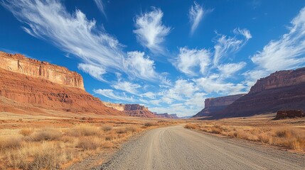 Fototapeta premium Majestic landscape with cirrus clouds canyon road nature desert environment wide-angle view scenic beauty