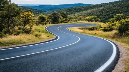 Fototapeta premium Winding Mountain Road Through Lush Scenic Landscape Offering Panoramic Nature Views