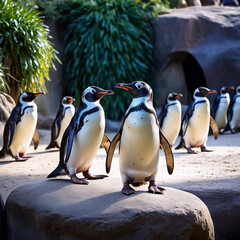 Obraz premium Tiere im Zoo - Pinguine in ihrem Gehege auf Entdeckungstour im Zoo