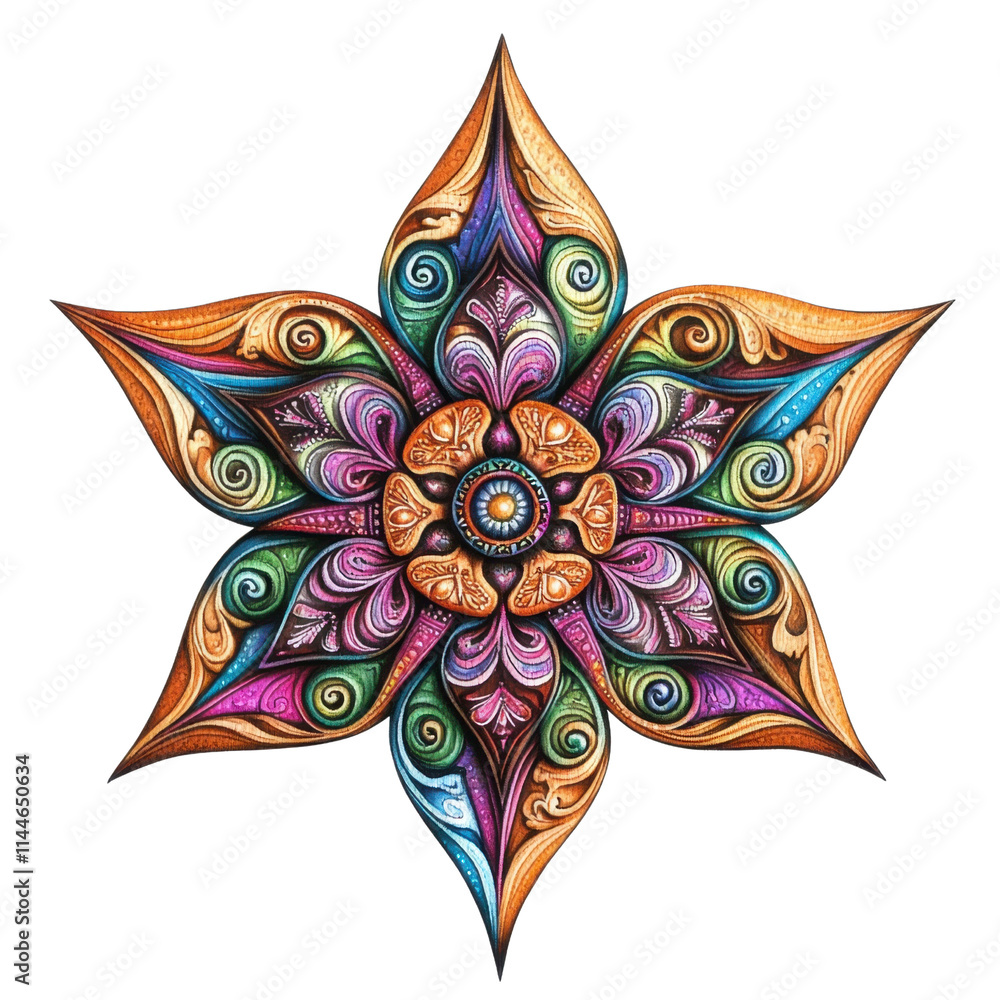 Poster colorful mandala design in flower shape with intricate patterns