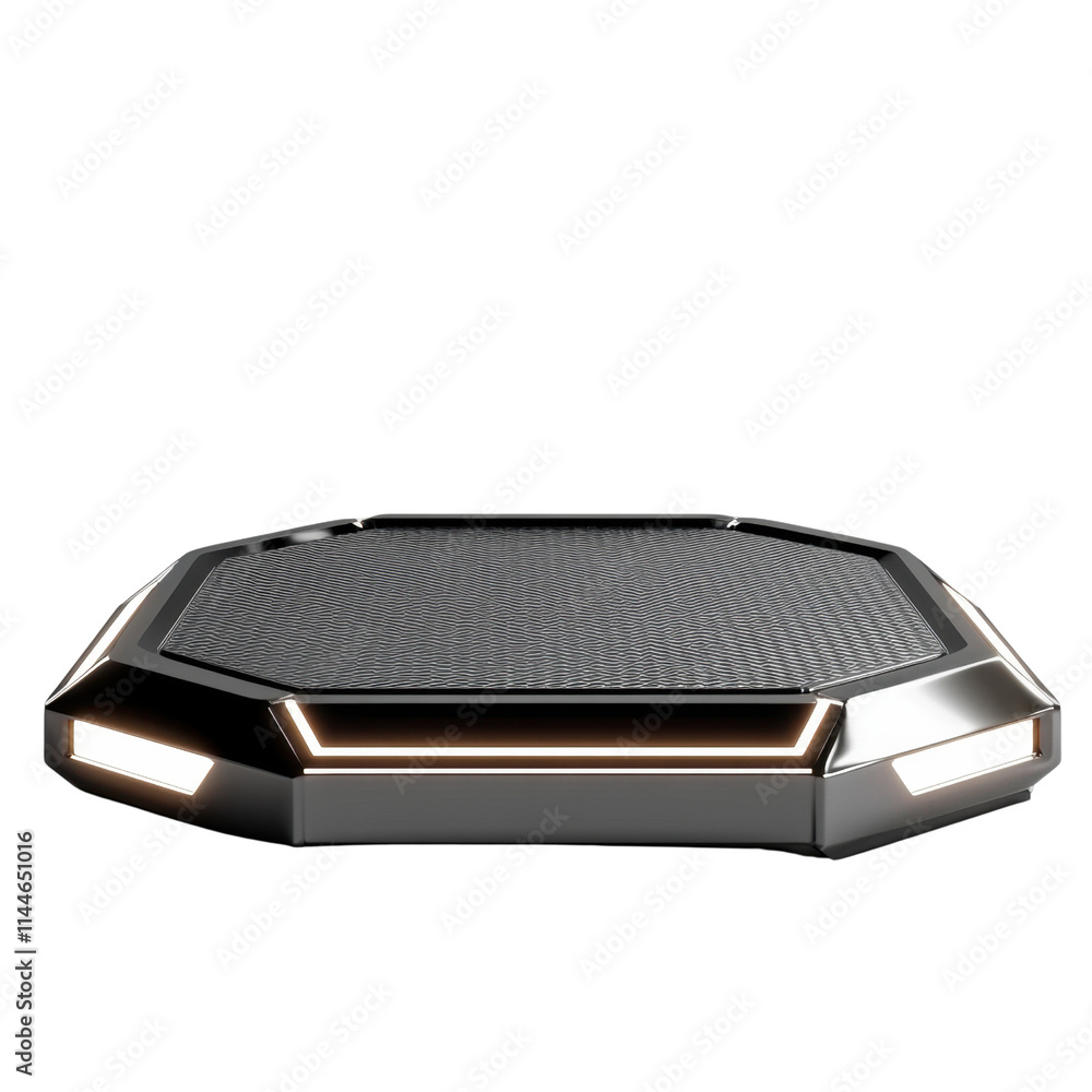 Poster modern hexagonal platform with glowing edges and textured surface