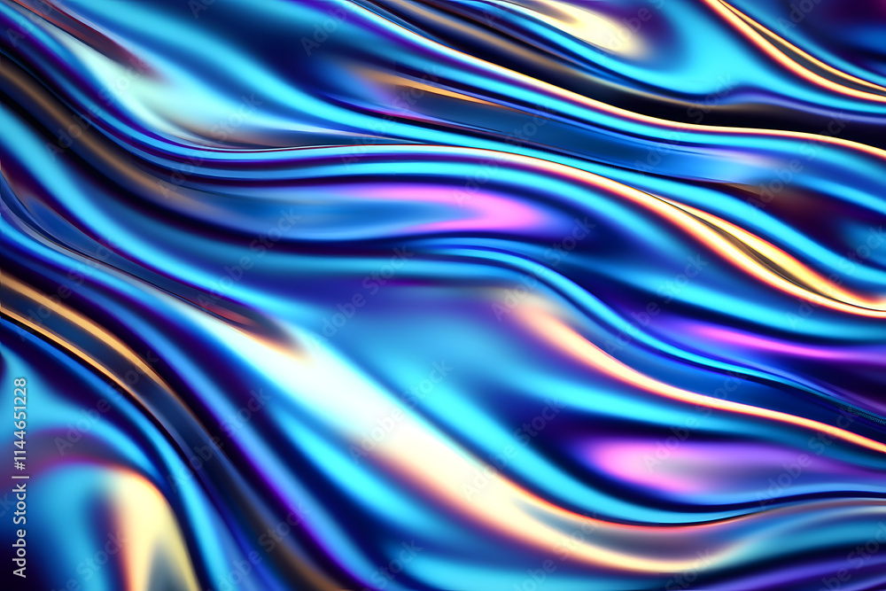 Aufkleber dynamic flowing waves of colorful satin fabric abstract art visual design digital gallery close-up p